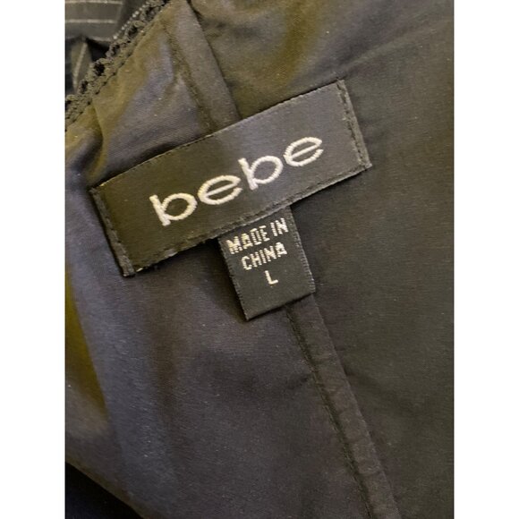 Vintage Bebe Black Pinstripe Bustier Cocktail‎ Dress Large Goth Pinup Sexy Y2K - Picture 5 of 7